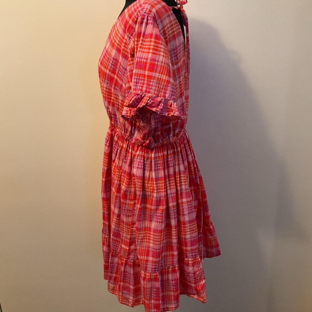 Terra & Sky Pink Plaid Ruffle Dress V-Neck Short Sleeve Plus Size 1X - Picture 8 of 11